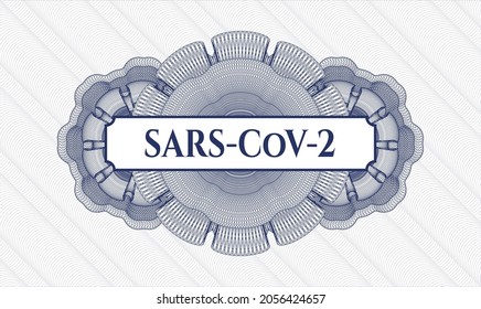 Blaue abstrakte Rosette. Vektorgrafik. Detaillierte mit dem Text SARS-CoV-2 im Inneren