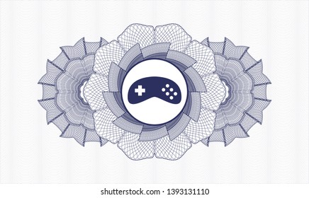 Blue abstract rosette with video game icon inside