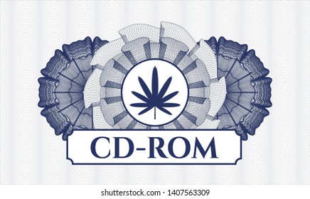 Blue abstract rosette with weed leaf icon and CD-ROM text inside