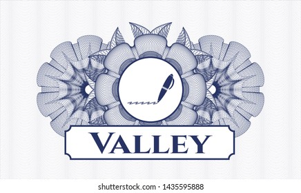 Blue abstract rosette with writer icon and Valley text inside