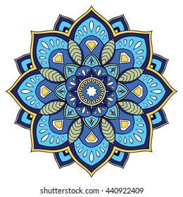 Blue abstract round pattern. Colorful decorative element for design. Vector mandala.
