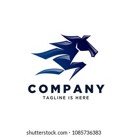 blue abstract running fast horse speed logo