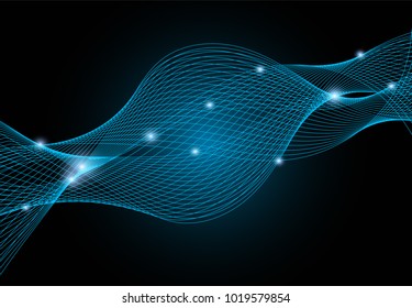 Blue abstract Sci-Fi technology lines and wavy background illustration