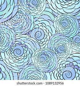 Blue Abstract seamless background of flower circles. Vector