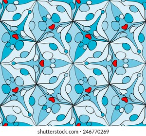 Blue abstract seamless pattern with hearts for your design