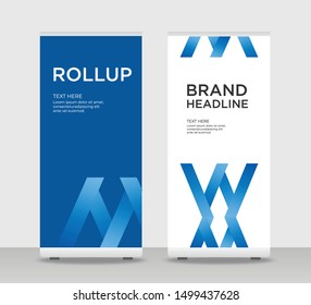 Blue Abstract Shapes Modern Exhibition Advertising Trend Business Roll Up Banner Stand Poster Brochure flat design template creative concept. Blue Roll Up EPS. Presentation Cover