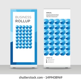 Blue Abstract Shapes Modern Exhibition Advertising Trend Business Roll Up Banner Stand Poster Brochure flat design template creative concept. Blue Roll Up EPS. Presentation Cover