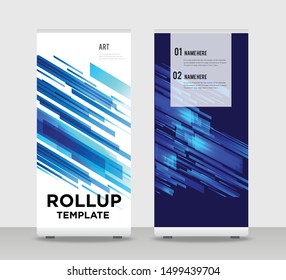 Blue Abstract Shapes Modern Exhibition Advertising Trend Business Roll Up Banner Stand Poster Brochure flat design template creative concept. Blue Roll Up EPS. Presentation Cover