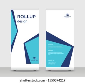 blue Abstract Shapes Modern Exhibition Advertising Trend Business Roll Up Banner Stand Poster Brochure flat design template creative concept. blue Roll Up EPS. Presentation Cover