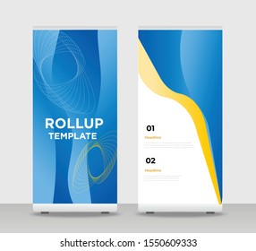 Blue Abstract Shapes Modern Exhibition Advertising Trend Business Roll Up Banner Stand Poster Brochure flat design template creative concept. Blue orange Roll Up EPS. Presentation Cover