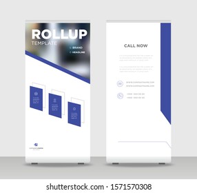 Blue Abstract Shapes Modern Exhibition Advertising Trend Business Roll Up Banner Stand Poster Brochure flat design template creative concept. Blue Roll Up EPS. Presentation Cover