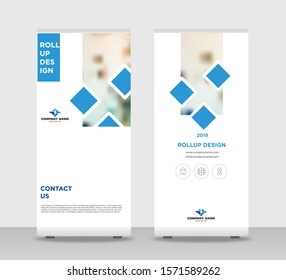 Blue Abstract Shapes Modern Exhibition Advertising Trend Business Roll Up Banner Stand Poster Brochure flat design template creative concept. Blue Roll Up EPS. Presentation