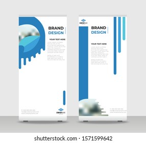 Blue Abstract Shapes Modern Exhibition Advertising Trend Business Roll Up Banner Stand Poster Brochure flat design template creative concept. Blue Roll Up EPS. Presentation Cover