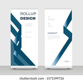 Blue Abstract Shapes Modern Exhibition Advertising Trend Business Roll Up Banner Stand Poster Brochure flat design template creative concept. Blue Roll Up EPS. Presentation Cover