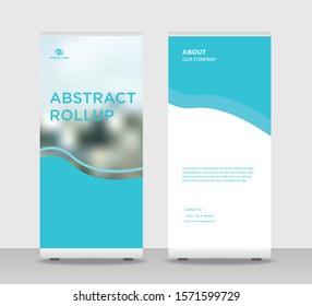 Blue Abstract Shapes Modern Exhibition Advertising Trend Business Roll Up Banner Stand Poster Brochure flat design template creative concept. Blue Roll Up EPS. Presentation Cover