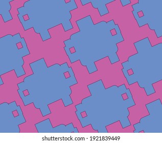 Blue abstract shapes on dark pink background