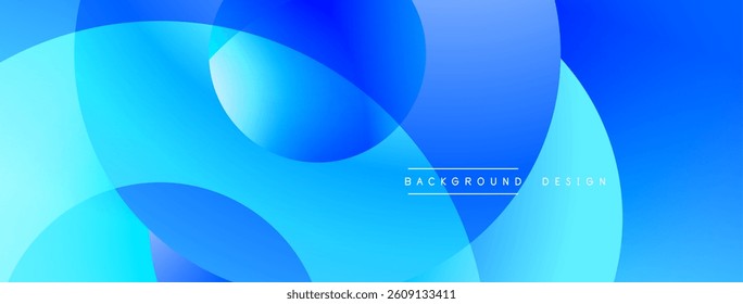 Blue abstract shapes overlap creating dynamic gradient effect. Smooth curves suggest movement, modern design. Background is vibrant, clean.