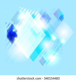 Blue abstract shiny background from lines and rhombus - vector illustration