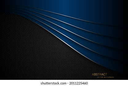 blue abstract with silver border on dark steel mesh background