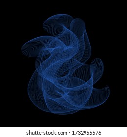 Blue abstract smoke linear shape on black background vector graphics