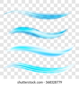 Blue abstract smooth color wave vector set on transparent background. Curve flow blue smoke motion illustration. Isolated vector illustrations.
