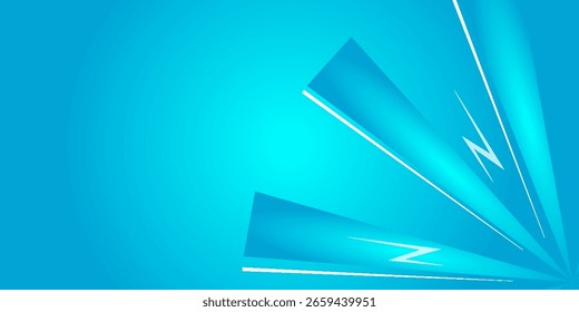 Blue abstract speed burst background with sharp light rays and lightning bolt elements on the right side.