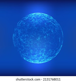 Blue Abstract Sphere Futuristic Plexus Polygonal Lines Dots Particle Network Connection Structure Vector.