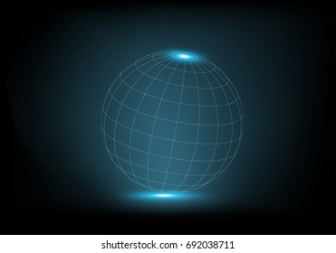 blue abstract sphere shape of glowing neon circles . Global Network connection ,planet ,Science, technology  ,Logo concept.