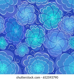 Blue abstract spiral objects with lines.