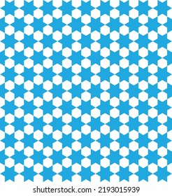 Blue abstract star shape pattern background. Monochrome modern backdrop design. Stars and hexagon interlocking pattern.