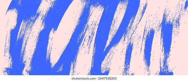 Blue abstract stipple background, vertical brush strokes. Hand drawn geometric graffiti bg. Banner with bold spiral brushstrokes. Vector doodle lines with scattered dots. Trendy stipple sand effect.