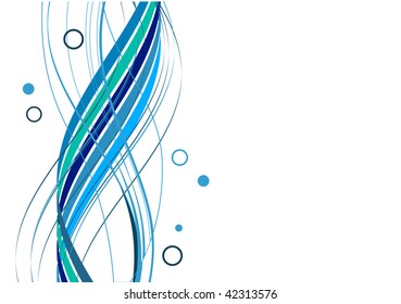Blue abstract stripes and circles on white background