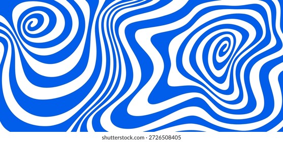 Blaues abstraktes Spiralmuster. Vektor Psychedelic Groovy Water Hintergrund. Geometrische Spirale Blau Radial Whirlpool