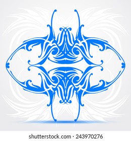Blue abstract tattoo, on a creative light background. A vector illustration, for saloons.