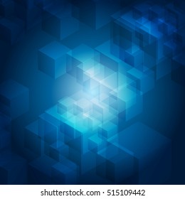 Blue abstract tech geometric background. Cubes vector design