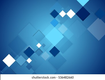 Blue abstract tech geometric digital background with squares. Vector drawing design