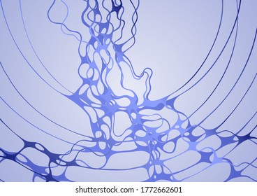 Blue abstract techno background with lines in waves grid. Sci-fi future science theme. Cyberspace or molecular structure concept. Grid texture. Connected lines vector technology dynamic background.