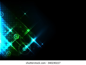 Blue abstract technological background with various technological elements. Vector