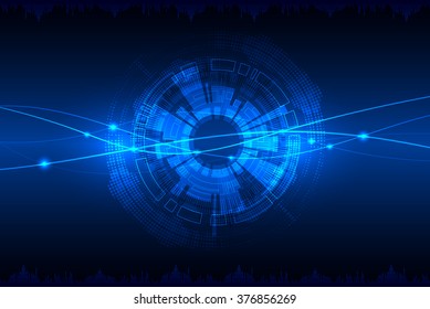Blue abstract technological background with various technological elements. Vector