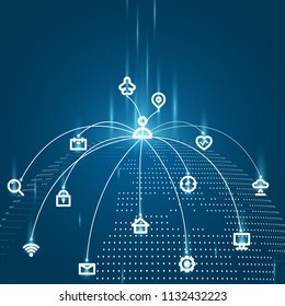 Blue Abstract Technology Background. Communication Concept. Vector Illustration Design.