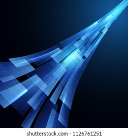 Blue Abstract Technology Background. Digital lighting speed Concept. Vector Illustration Design. 