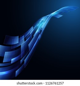 Blue Abstract Technology Background. Digital lighting speed Concept. Vector Illustration Design. 