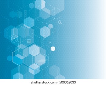 Blue abstract technology background vector with hexagons