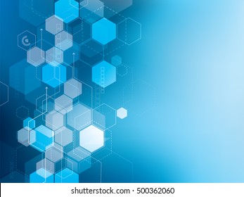 Blue abstract technology background vector with hexagons