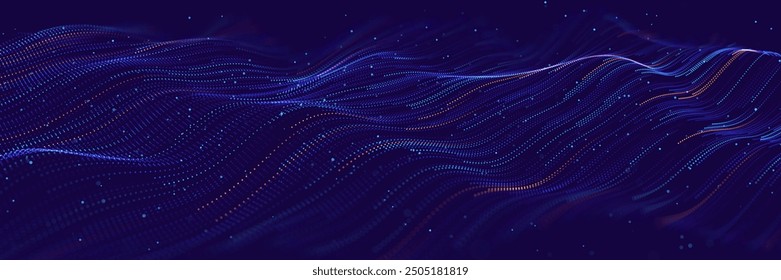 Blue Abstract Technology Digital Data Flow Wavy Lines Background. Vector Illustration.