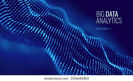 Blue Abstract Technology Digital Data Flow Wavy Lines Background. Big Data Flow Cyber Particles Bokeh. Digital Neural Network. Concept of AI Artificial Intelligence Vector Illustration.