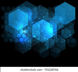 Blue abstract technology digital hi tech concept background. Abstract shine geometric background, hexagonal shape