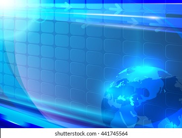 Blue abstract technology with global on grid background
