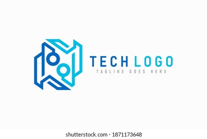 Diseño del logotipo de la tecnología Blue Abstract. Diseño Moderno De Símbolo De Línea Futurista, Usable Para Empresas, Comunidad, Industrial, Tecnológica, Empresa De Servicios. Ilustración del diseño del logotipo del vector plano.
