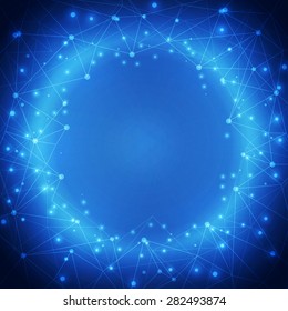 Blue Abstract Technology Mesh Background with Circles, vector illustration